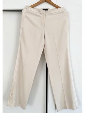 Theory Admiral Crepe Ivory Cream Tuxedo Pant Straight Leg Size 2 Quiet Luxury